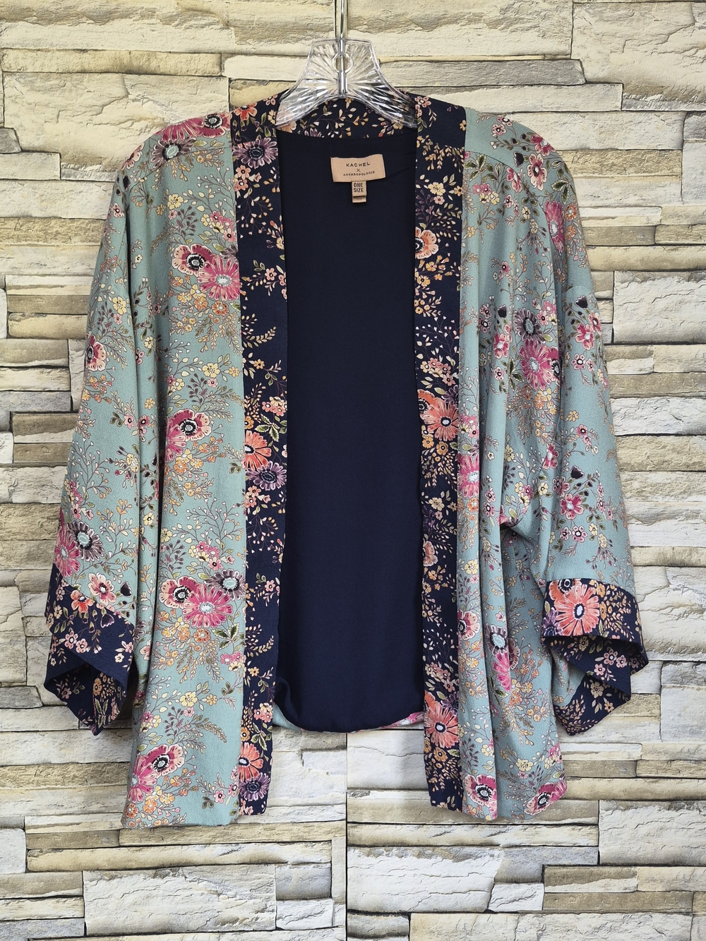 Kachel Anthropologie Open Front Kimono Women One Size Sage Floral Boho Hippie